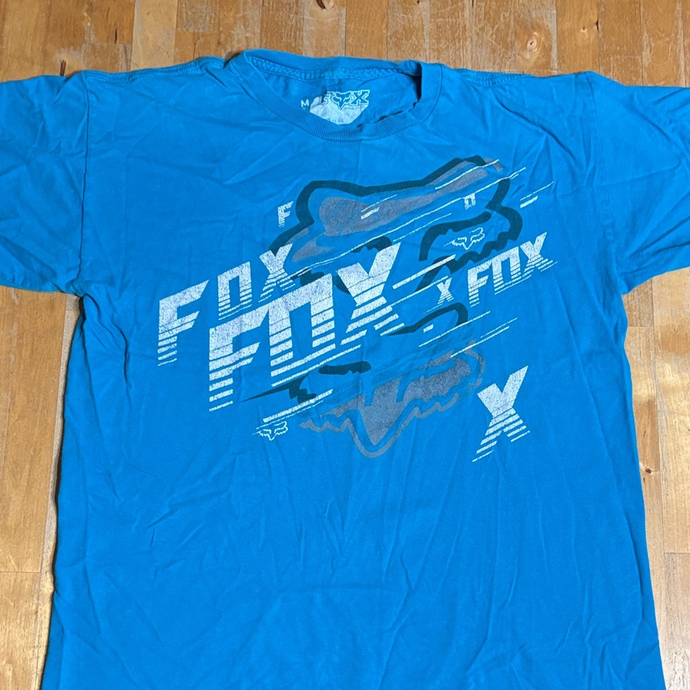 Vintage Fox Racing Teal-Blue Graphic Short Sleeve Tee